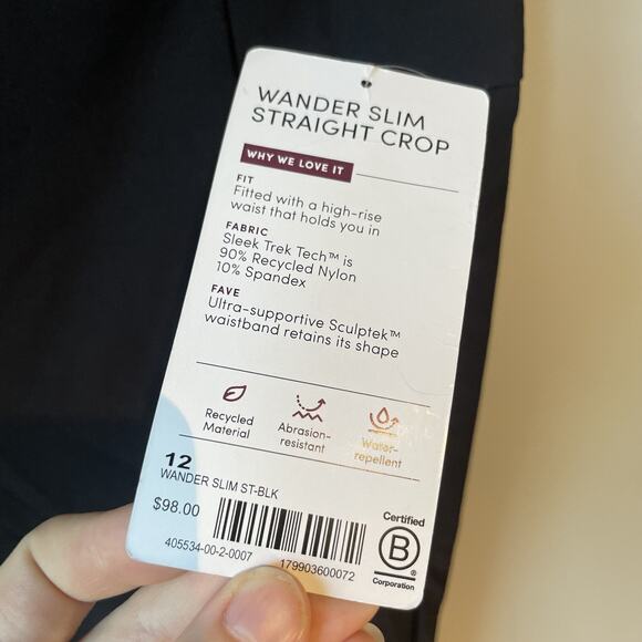 NWT Athleta Wander Slim Straight Crop Dress Pants Size 12 Women’s Black - Picture 2 of 9